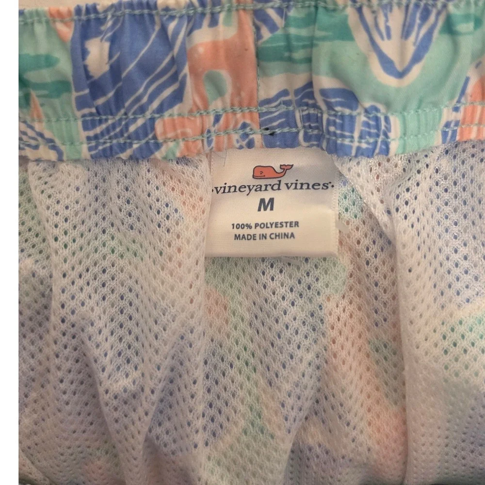 Vineyard Vines Mens Swim Trunks Medium Blue‎ Pink Seashell Coral Board Shorts